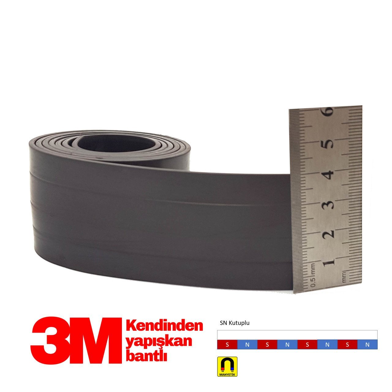 40x2mm 3M Kendinden Yapışkanlı Esnek Şerit Mıknatıs