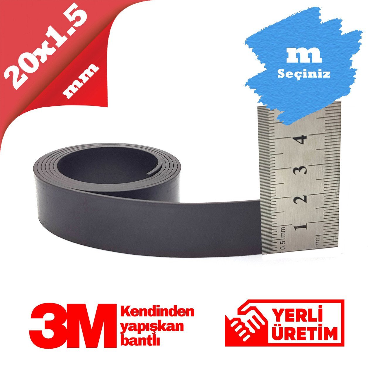20x1,5mm 3M Kendinden Yapışkanlı Esnek Şerit Mıknatıs