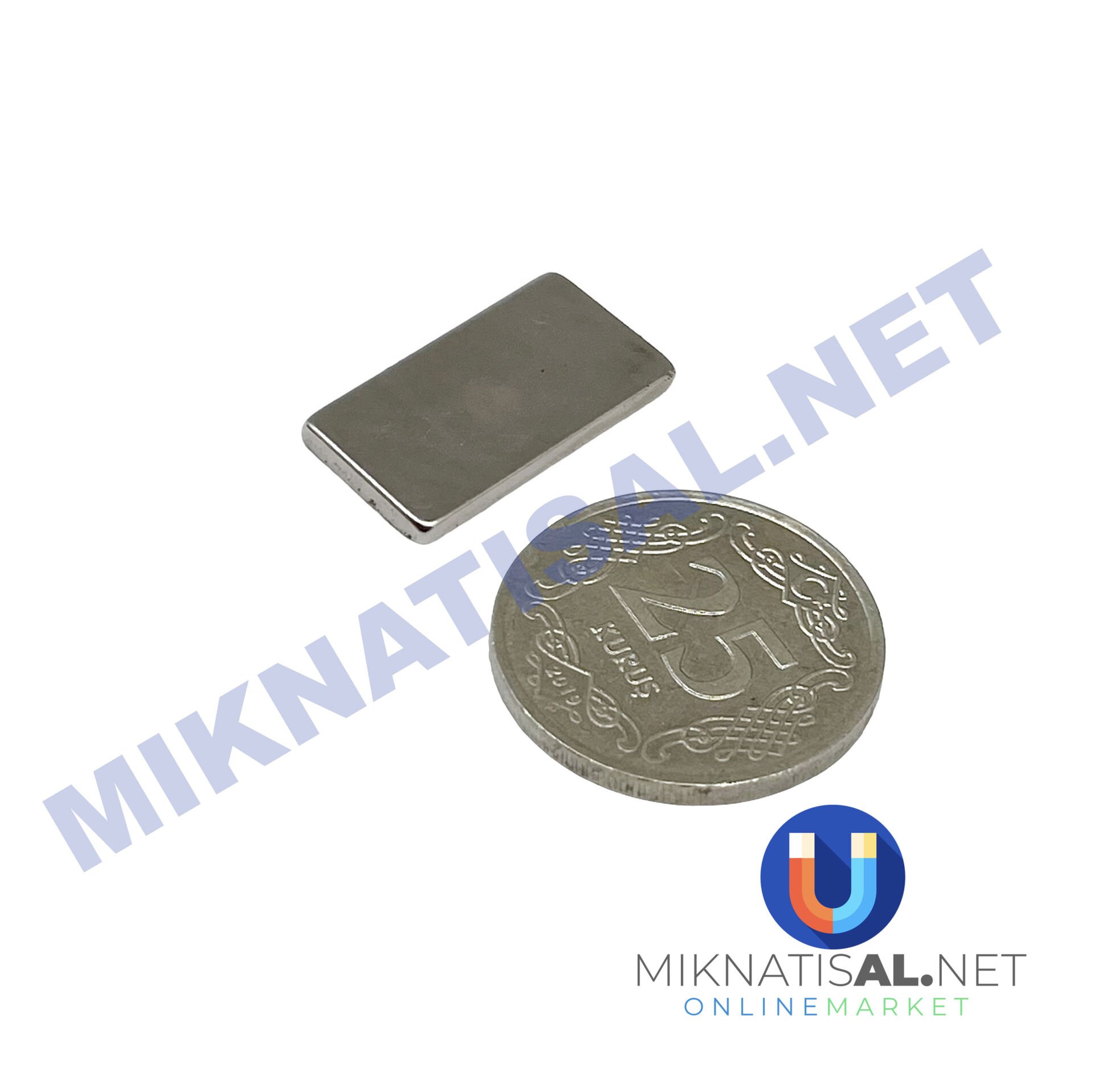 Boy 20mm  En 10mm Kalınlık 2mm N35 seri Güçlü Neodyum Mıknatıs