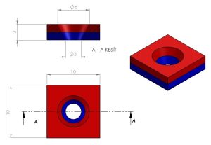 5\'Lİ PAKET 10x10x3mm (6-3mm)  N35 Havşalı Güçlü Neodyum Mıknatıs