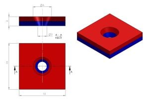 10'LU PAKET 15x15x3 mm (6-3mm) N35 Havşalı Güçlü Neodyum Mıknatıs