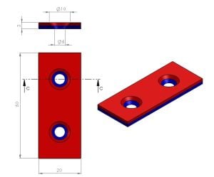 2\'Lİ PAKET 50x20x3mm (10-5mm) 2 Havşalı N35 Güçlü Neodyum Mıknatıs