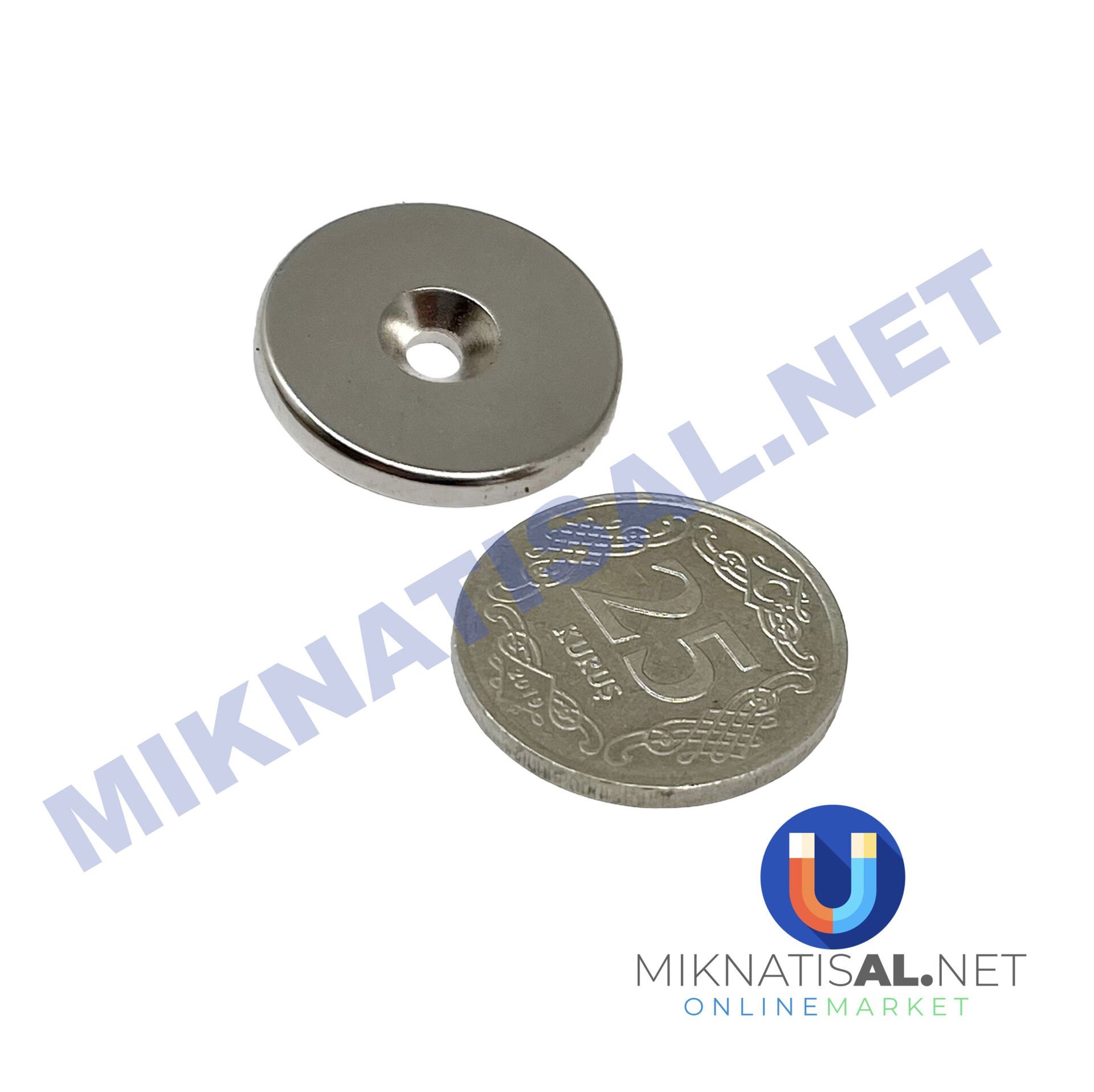 20x3 mm (6-3mm) N35 Havşalı Güçlü Neodyum Mıknatıs