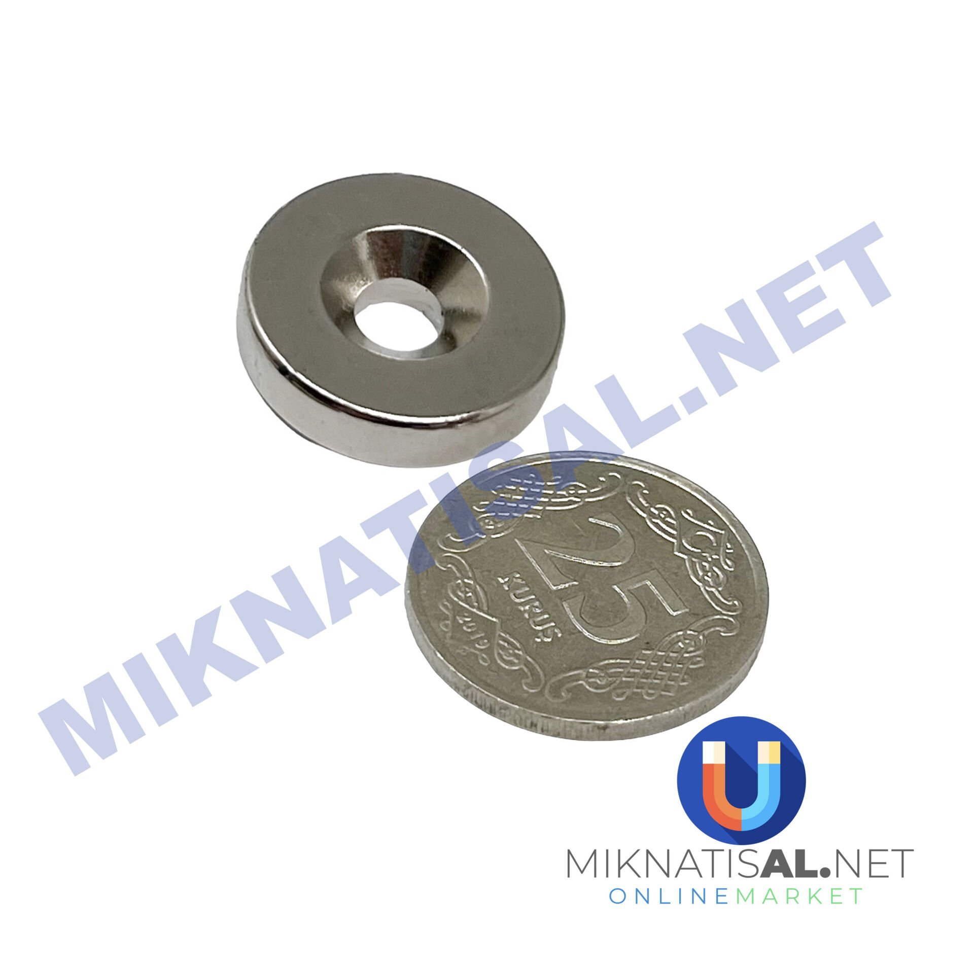 20x5 mm (8-4mm) N35 Havşalı Güçlü Neodyum Mıknatıs