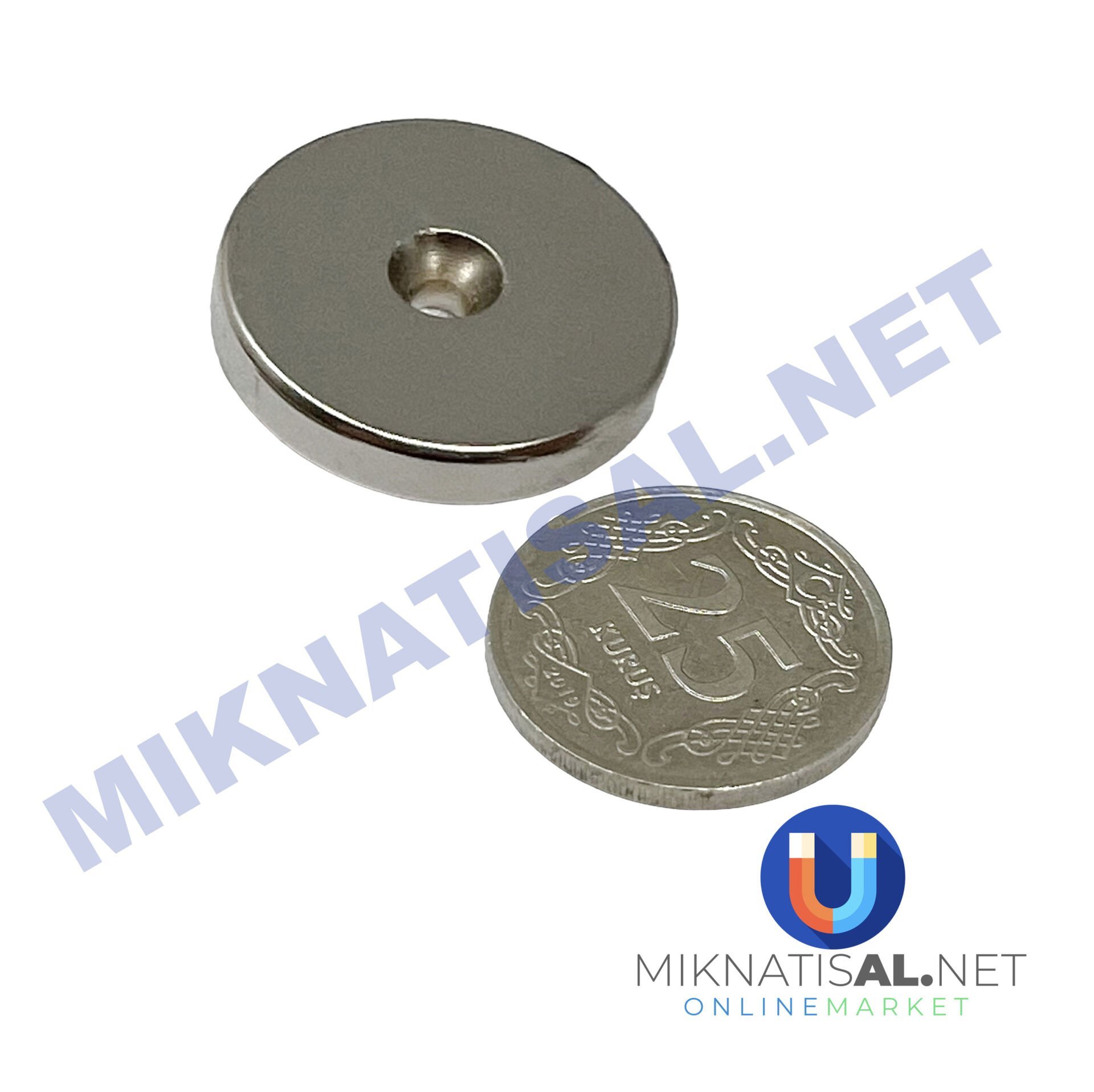 25x5 mm (6-3mm) N35 Havşalı Güçlü Neodyum Mıknatıs