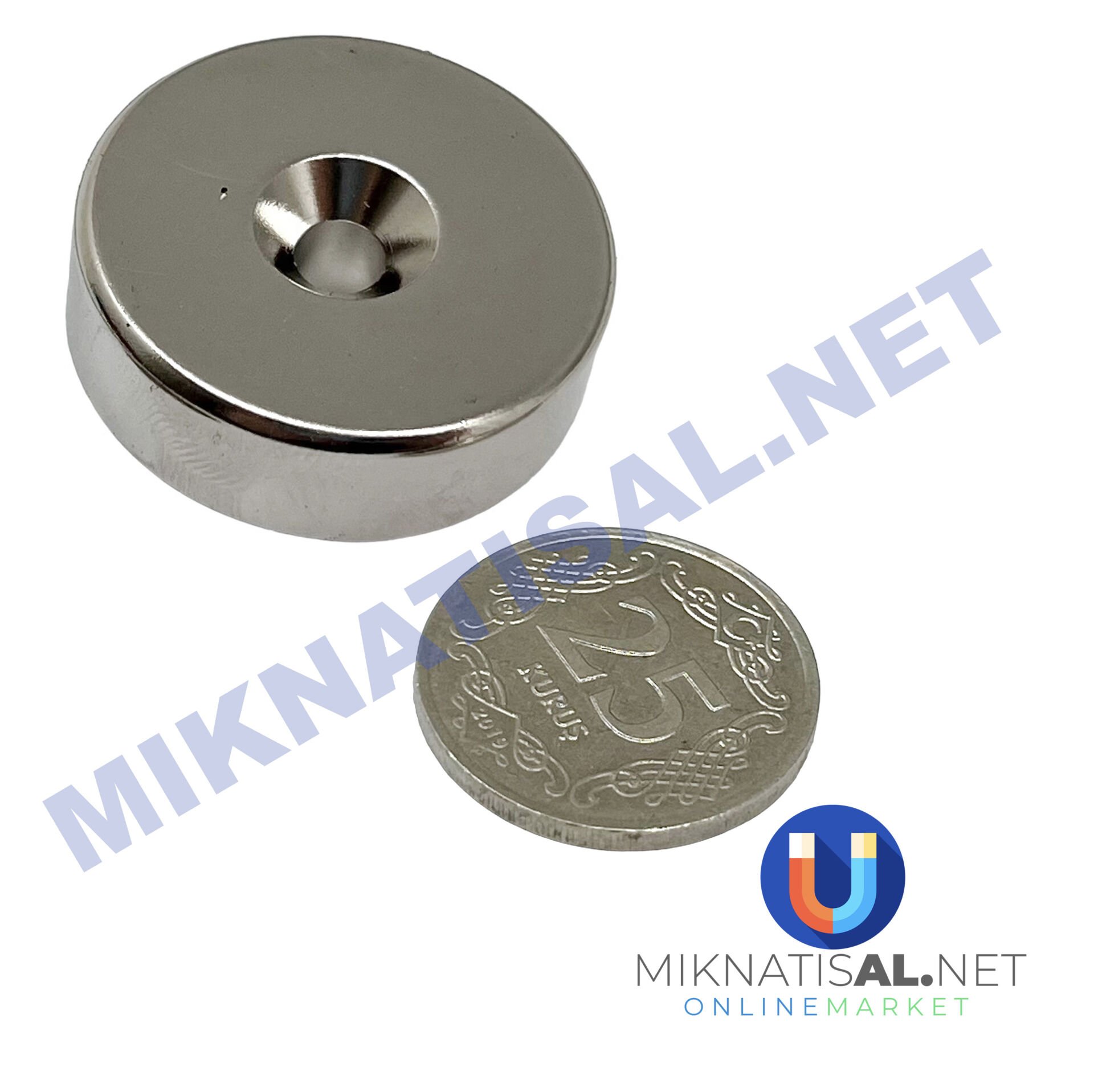 30x10 mm (10-5mm) N35 Havşalı Güçlü Neodyum Mıknatıs