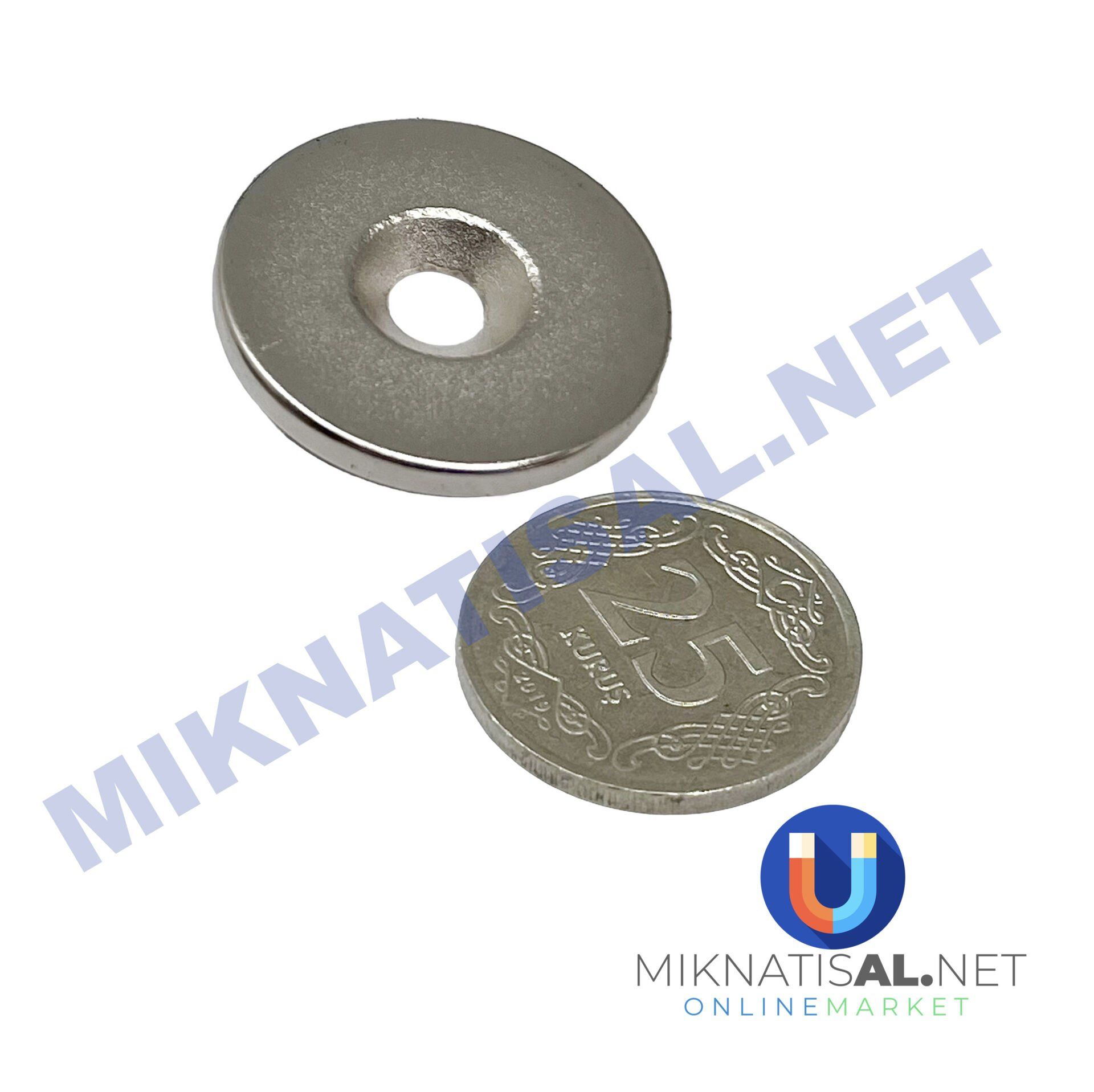 25x3 mm (6-3mm) N35 Havşalı Güçlü Neodyum Mıknatıs