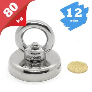 12\'Lİ PAKET 48mm Neodyum Pot Mıknatıs - Magnet Fishing Çok Güçlü Kurtarma Mıknatısı