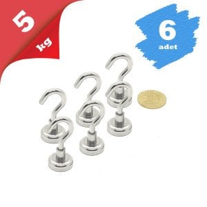 6\'LI PAKET 16mm Neodyum Kancalı Pot Mıknatıs