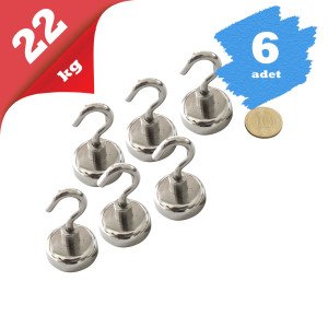 6\'LI PAKET 25mm Neodyum Kancalı Pot Mıknatıs