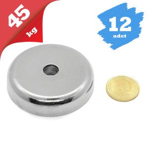 5\'Lİ PAKET 42mm Neodyum Havşa Delikli Pot Mıknatıs - Gömme Vidalanabilir Pot Mıknatıs