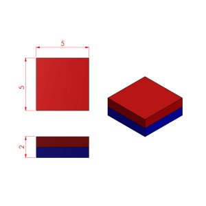 Boy 5mm  En 5mm Kalınlık 2mm N35 seri Güçlü Neodyum Mıknatıs