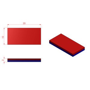 Boy 20mm  En 10mm Kalınlık 2mm N35 seri Güçlü Neodyum Mıknatıs