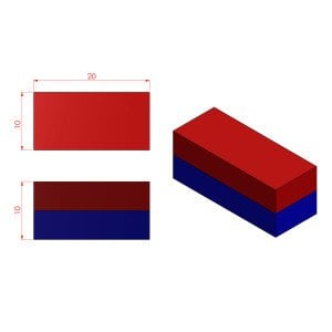 Boy 20mm  En 10mm Kalınlık 10mm N35 seri Güçlü Neodyum Mıknatıs