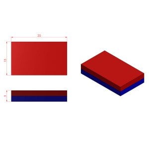 Boy 25mm  En 15mm Kalınlık 5mm N35 seri Güçlü Neodyum Mıknatıs