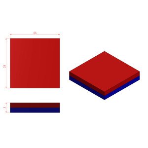 Boy 25mm  En 25mm Kalınlık 5mm N35 seri Güçlü Neodyum Mıknatıs