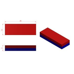 Boy 28mm  En 10mm Kalınlık 5mm N35 seri Güçlü Neodyum Mıknatıs