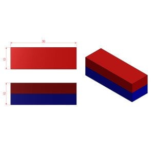 Boy 30mm  En 10mm Kalınlık 10mm N35 seri Güçlü Neodyum Mıknatıs