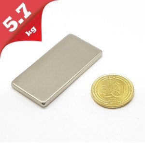 Boy 40mm  En 20mm Kalınlık 3mm N35 seri Güçlü Neodyum Mıknatıs