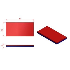 Boy 40mm  En 20mm Kalınlık 3mm N35 seri Güçlü Neodyum Mıknatıs