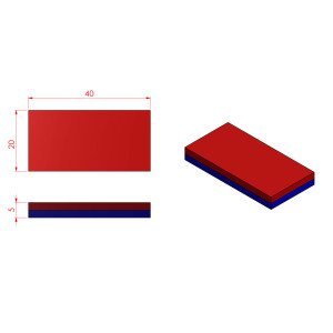 Boy 40mm  En 20mm Kalınlık 5mm N35 seri Güçlü Neodyum Mıknatıs