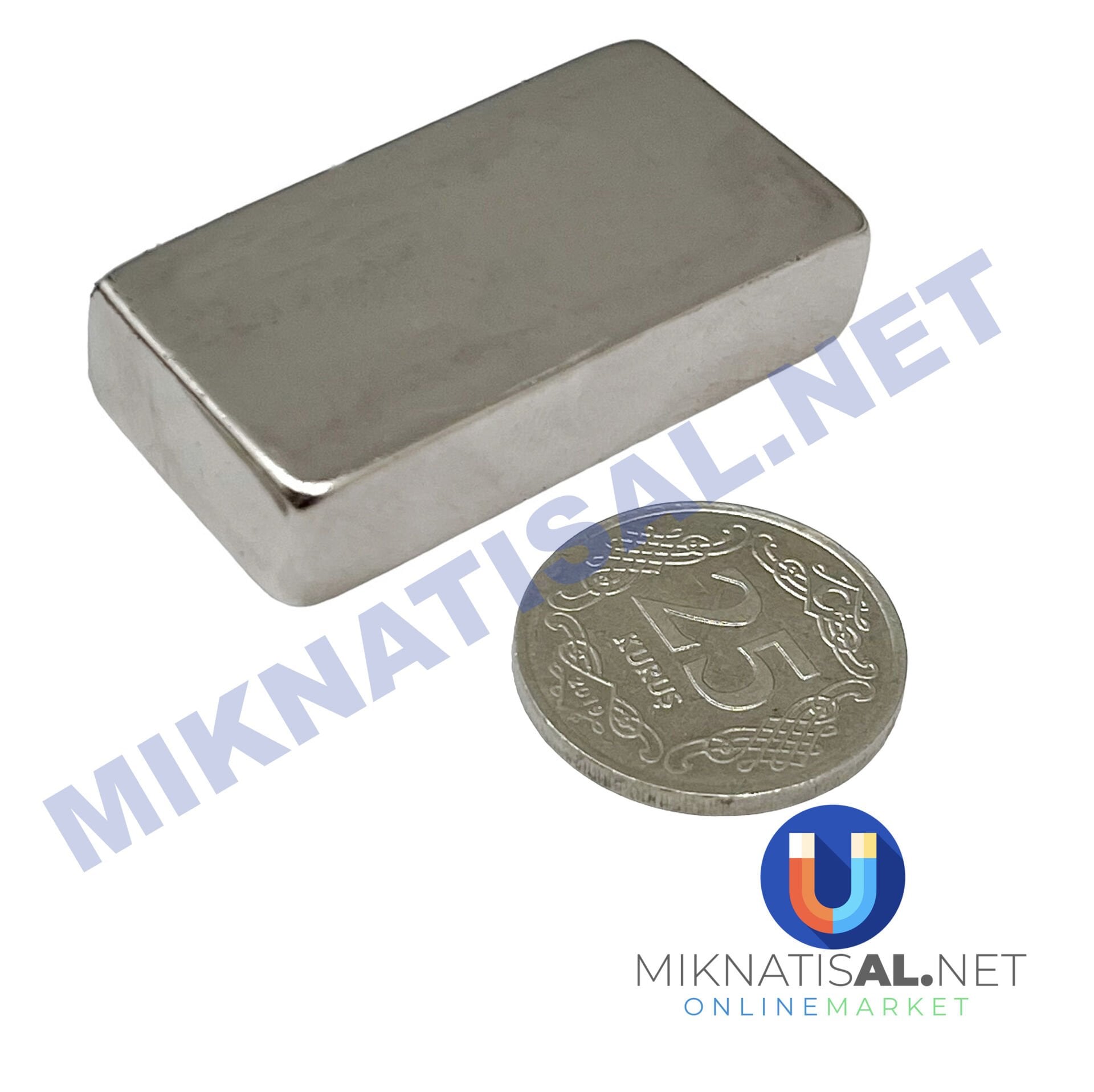 Boy 40mm  En 20mm Kalınlık 10mm N35 seri Güçlü Neodyum Mıknatıs