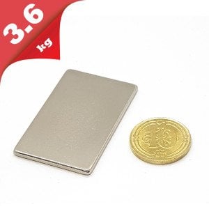 Boy 40mm  En 25mm Kalınlık 2mm N35 seri Güçlü Neodyum Mıknatıs