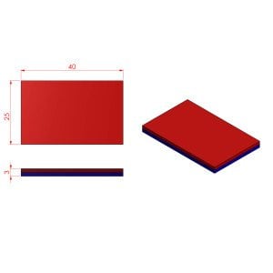 Boy 40mm  En 25mm Kalınlık 3mm N35 seri Güçlü Neodyum Mıknatıs