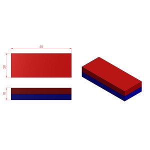 Boy 50mm  En 20mm Kalınlık 10mm N35 seri Güçlü Neodyum Mıknatıs