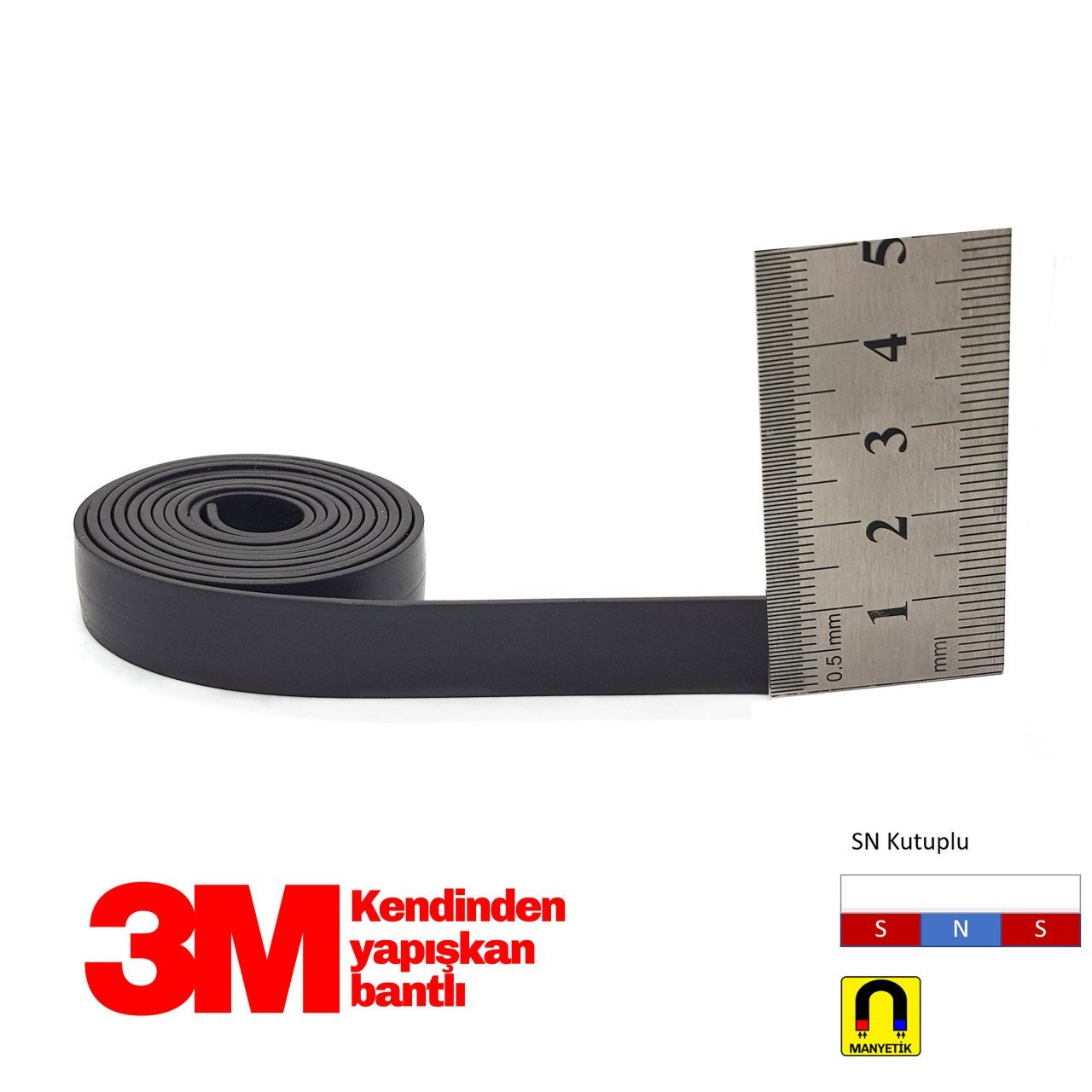 12x1,2mm 3M Kendinden Yapışkanlı  Esnek Şerit Mıknatıs
