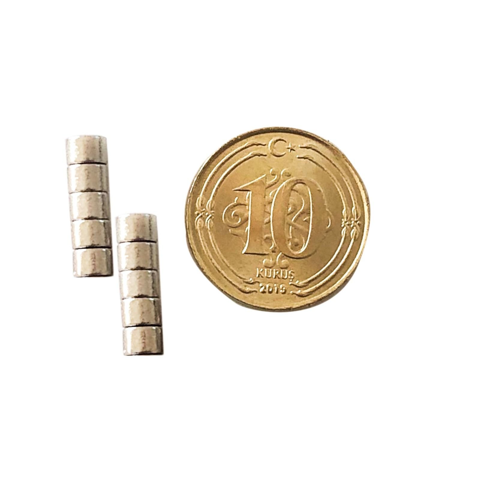 100'LÜ PAKET Çap 3mm Kalınlık 2mm N35 Seri Güçlü Neodyum Mıknatıs