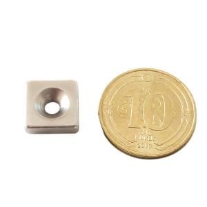 5\'Lİ PAKET 10x10x3mm (6-3mm)  N35 Havşalı Güçlü Neodyum Mıknatıs