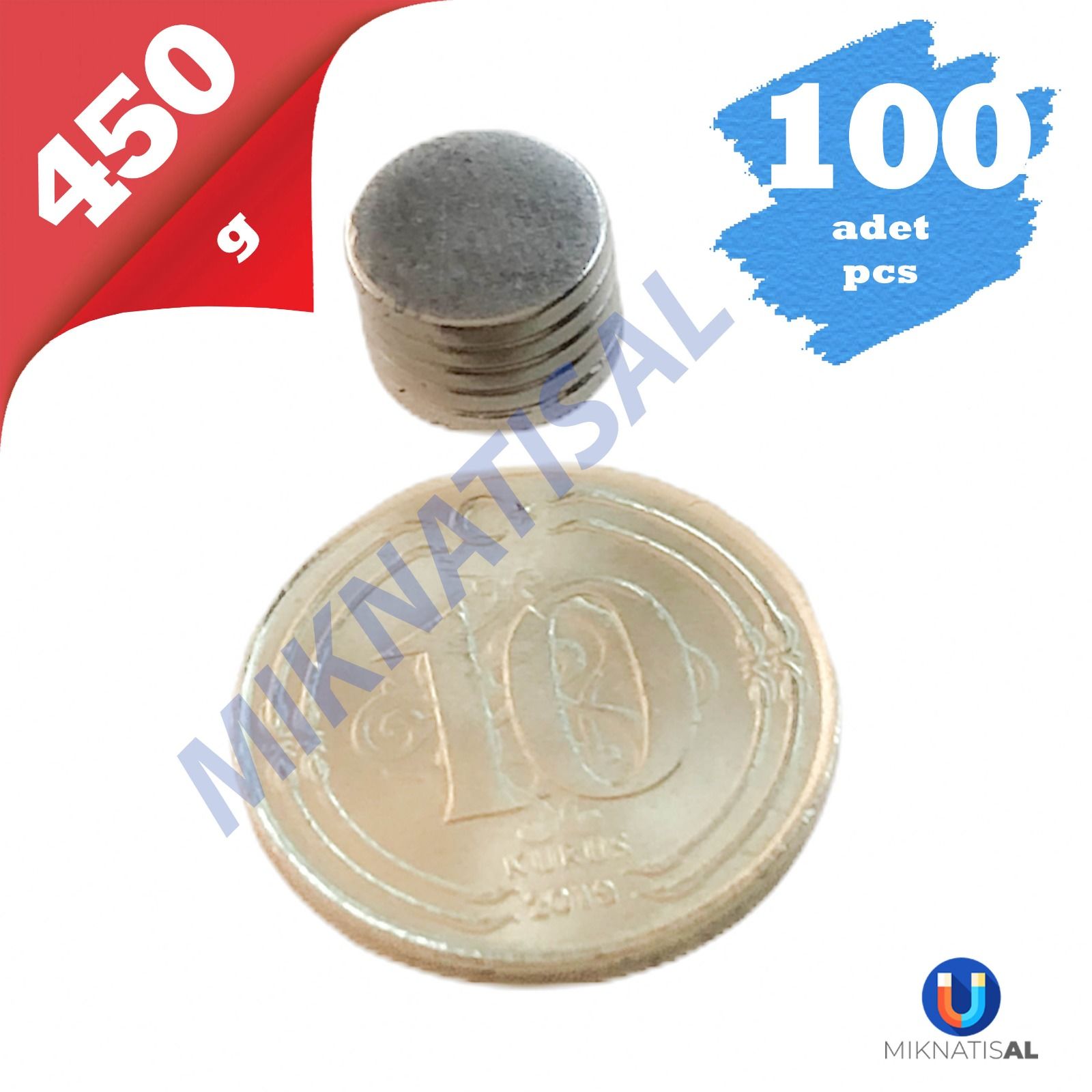 100'LÜ PAKET Çap 8,5mm Kalınlık 1,2mm N35 Silindir Güçlü Mıknatıs