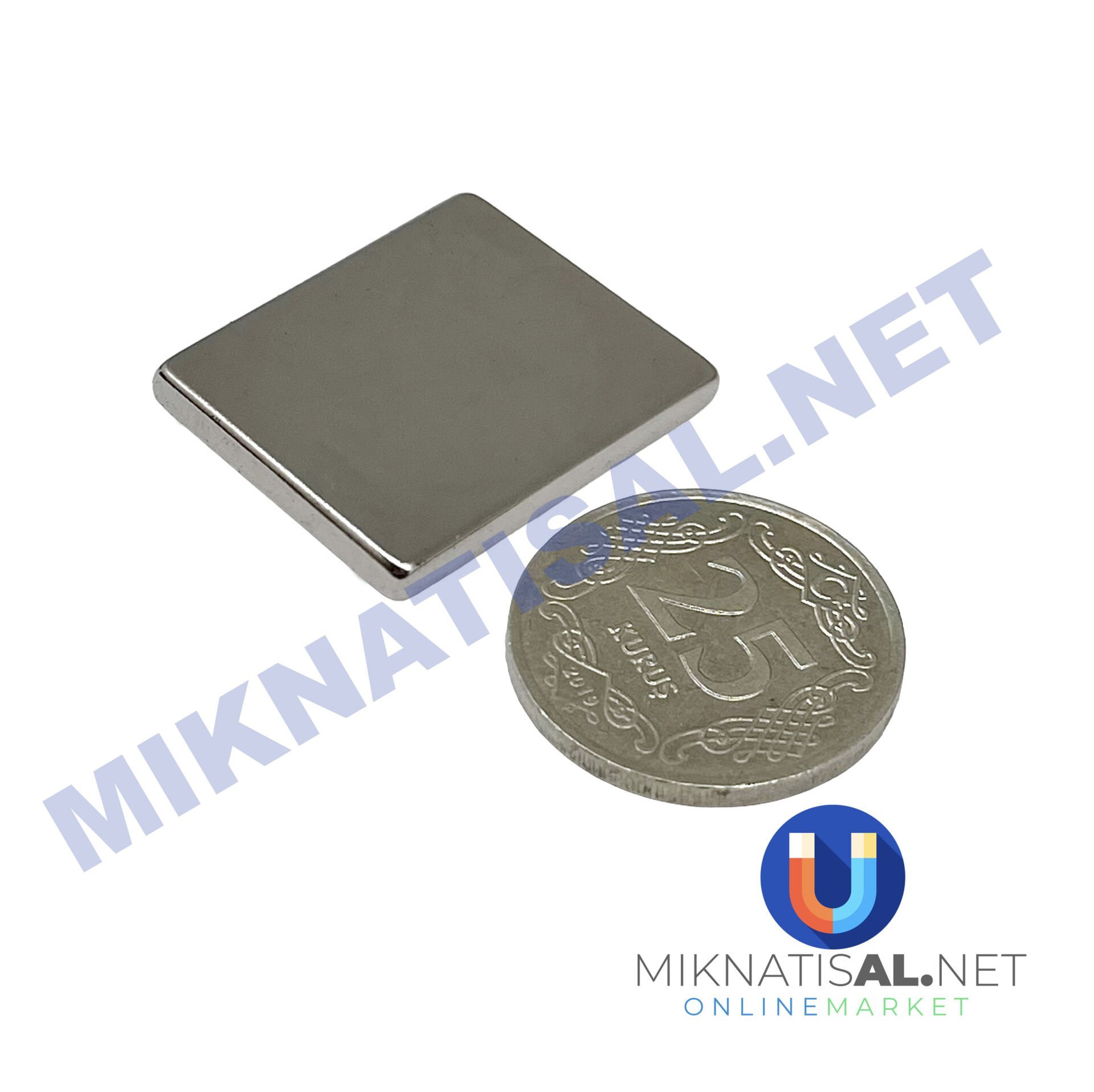 Boy 25mm  En 25mm Kalınlık 3mm N35 seri Güçlü Neodyum Mıknatıs