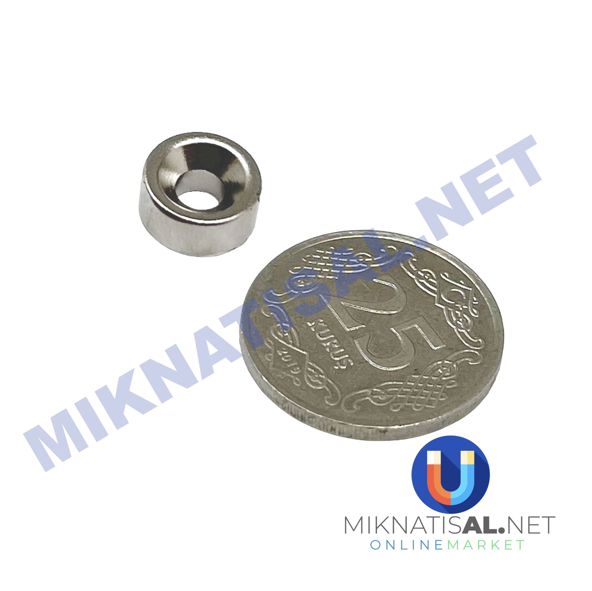 10x5 mm (6-3mm) N35 Havşalı Güçlü Neodyum Mıknatıs