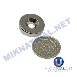 20x5 mm (6-3mm) N35 Havşalı Güçlü Neodyum Mıknatıs