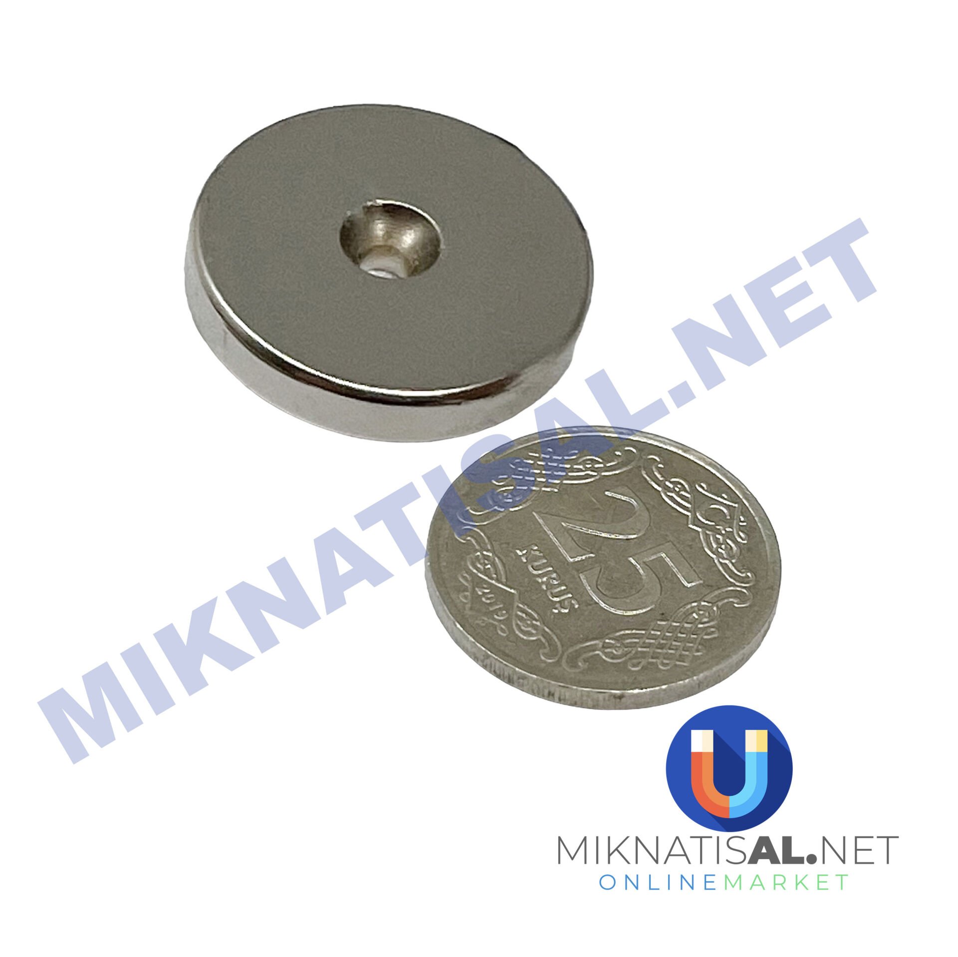 25x5 mm (6-3mm) N35 Havşalı Güçlü Neodyum Mıknatıs