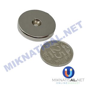 25x5 mm (6-3mm) N35 Havşalı Güçlü Neodyum Mıknatıs