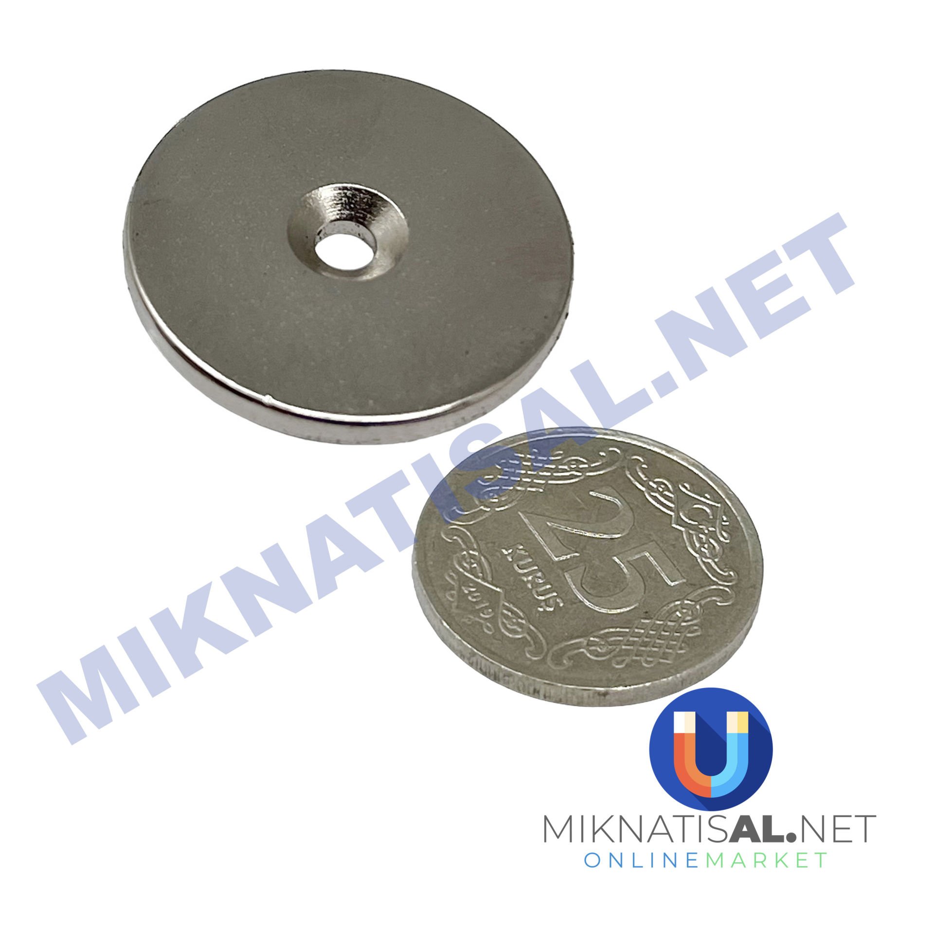 30x3 mm (8-4mm) N35 Havşalı Güçlü Neodyum Mıknatıs