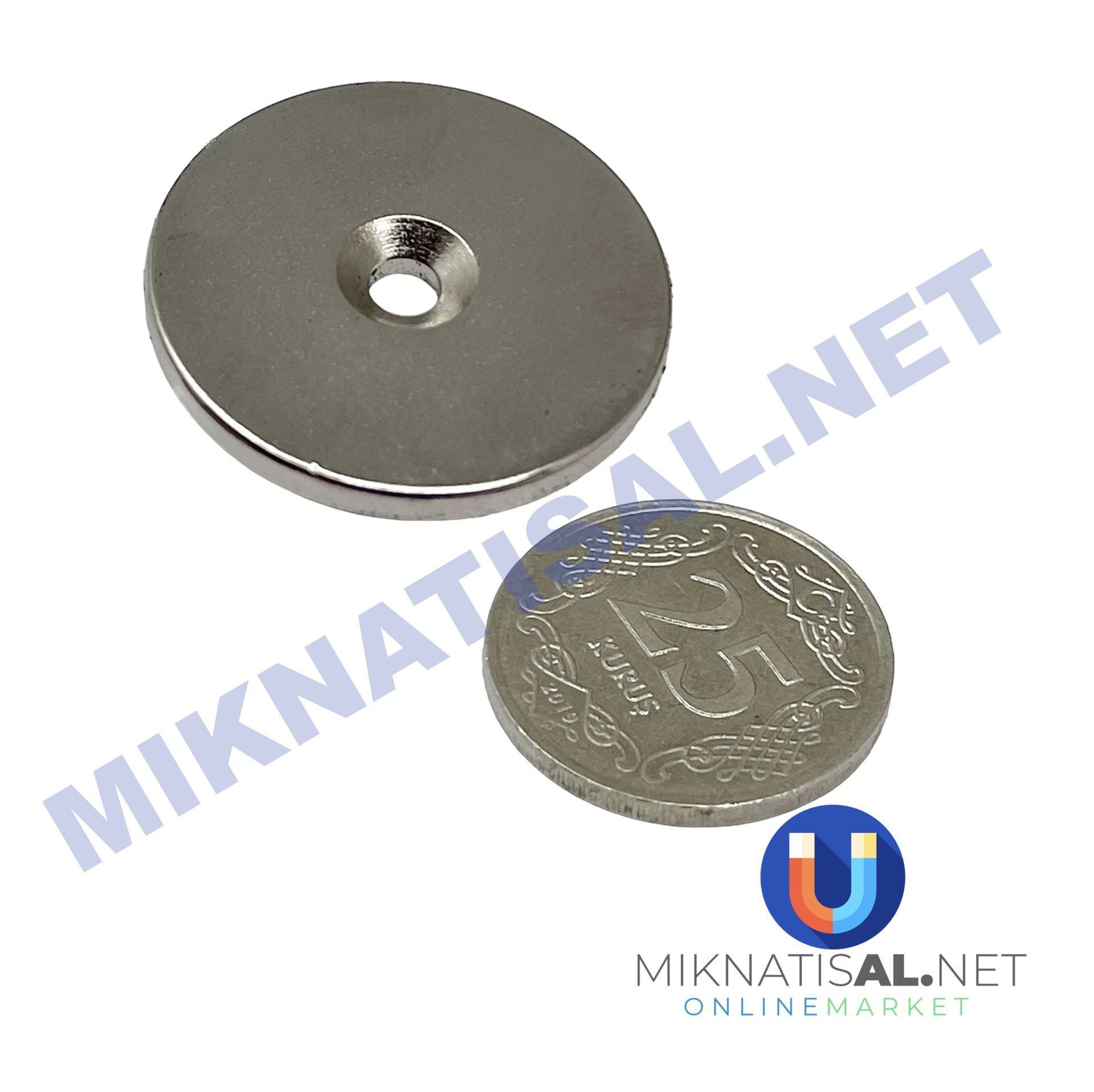 30x3 mm (8-4mm) N35 Havşalı Güçlü Neodyum Mıknatıs