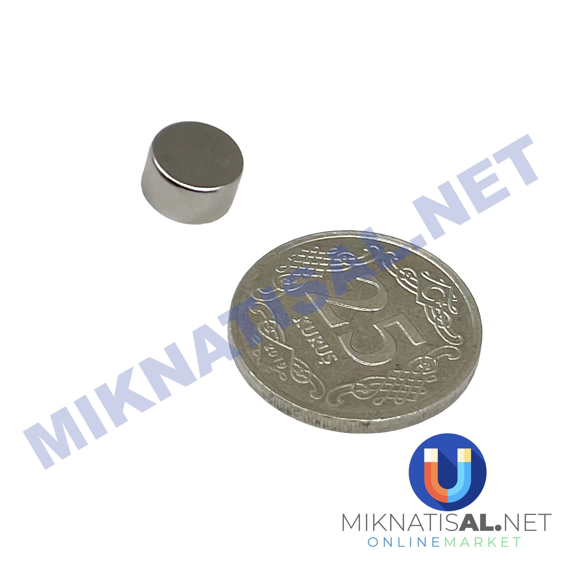 Çap 8mm Kalınlık 5mm N35 Silindir Güçlü Mıknatıs