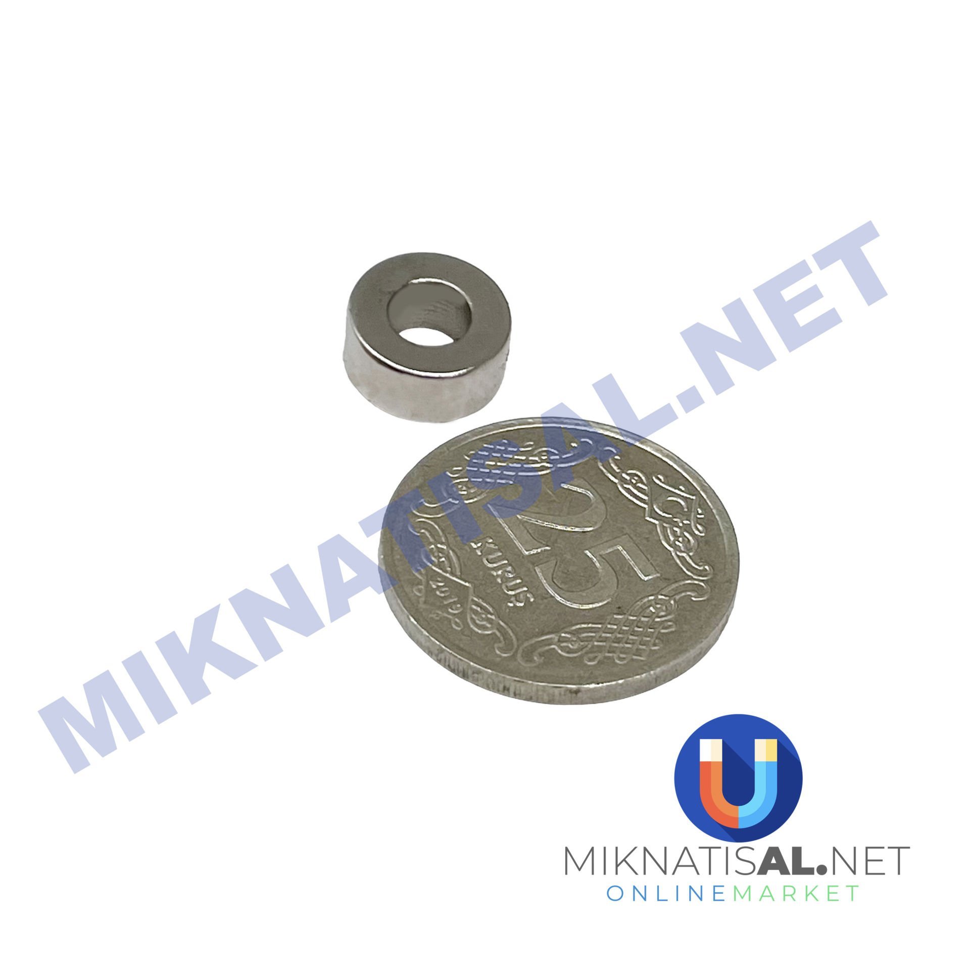 Çap 10mm X Delik Çapı 5mm X Kalınlık 5 mm N35 Halka Güçlü Mıknatıs