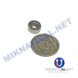 Çap 10mm X Delik Çapı 5mm X Kalınlık 5 mm N35 Halka Güçlü Mıknatıs