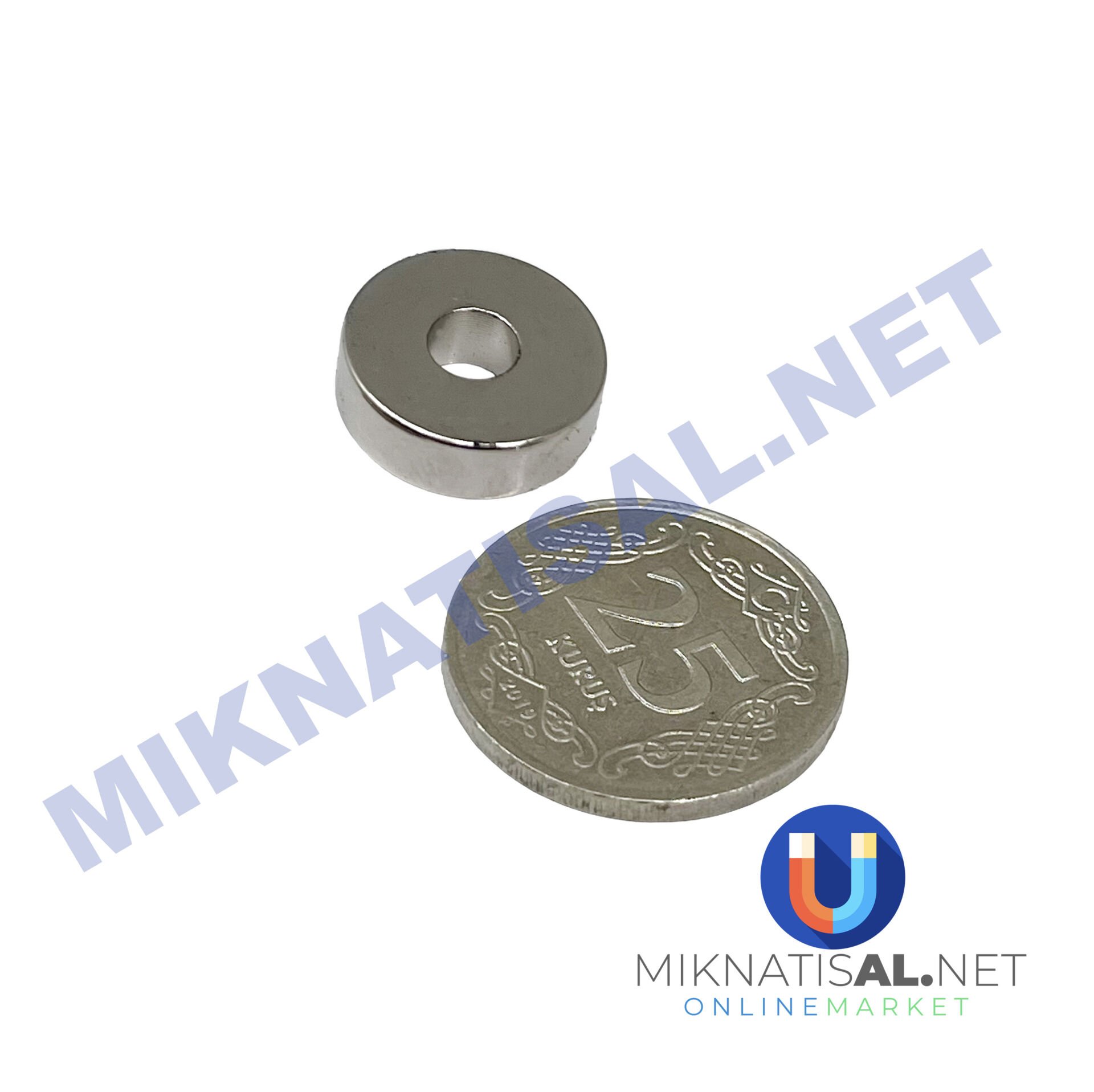 Çap 15mm X Delik Çapı 5mm X Kalınlık 5 mm N35 Halka Güçlü Mıknatıs