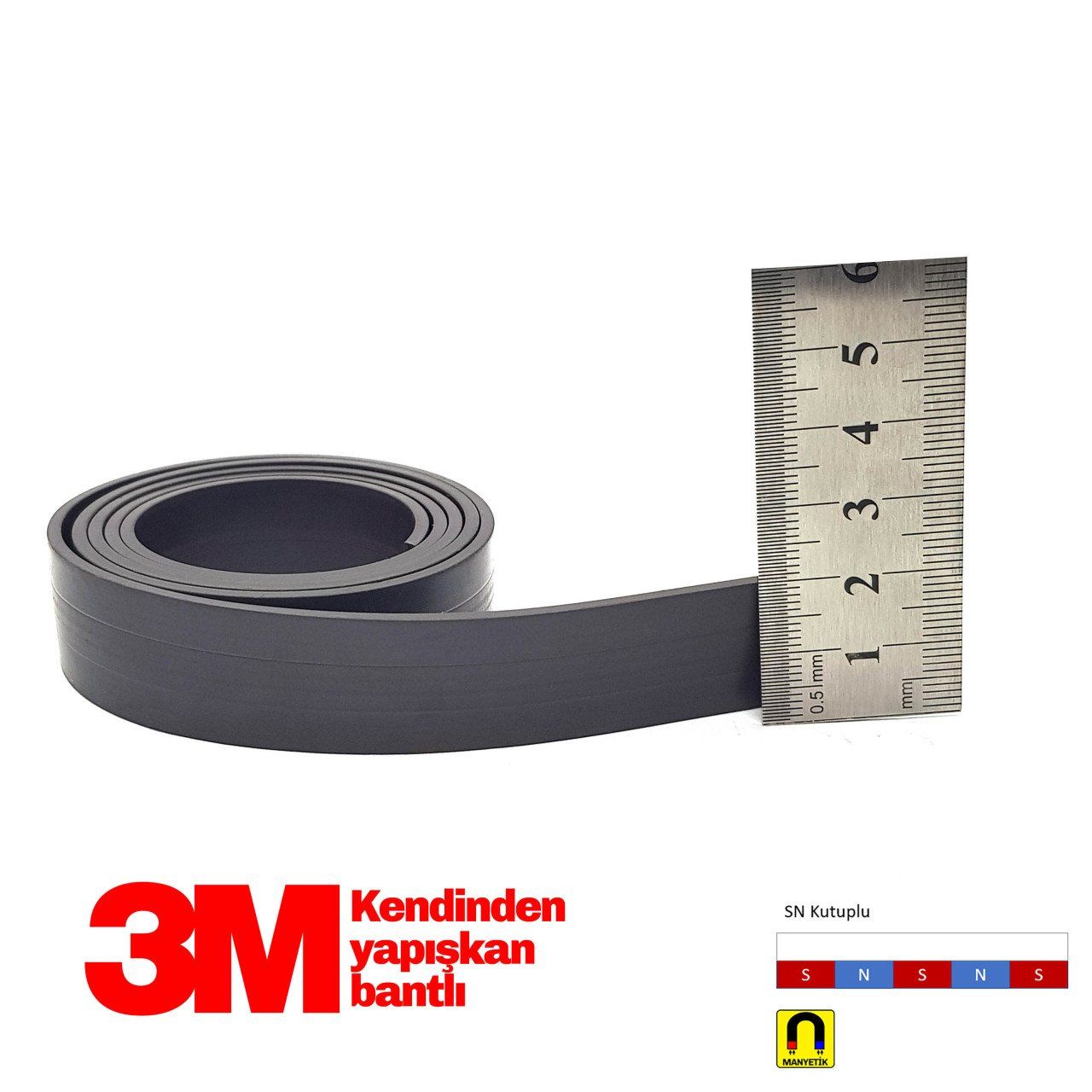 20x1 mm 3M Kendinden Yapışkanlı Esnek Şerit Mıknatıs
