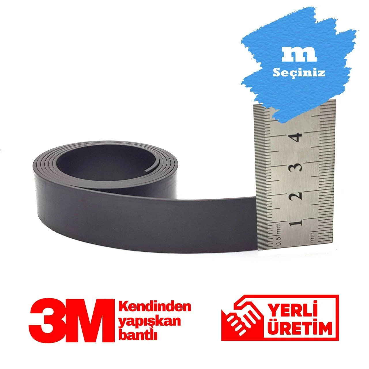 20x2mm 3M Kendinden Yapışkanlı Esnek Şerit Mıknatıs