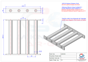 L250W250 MM D25 4 ÇUBUKLU  TEK KATLI NEODİMYUM ELEK SEPERATÖR