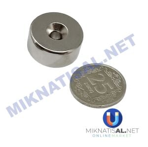 20x10 mm (8-4mm) N35 Havşalı Güçlü Neodyum Mıknatıs Ters Kutup (N KUTUP)